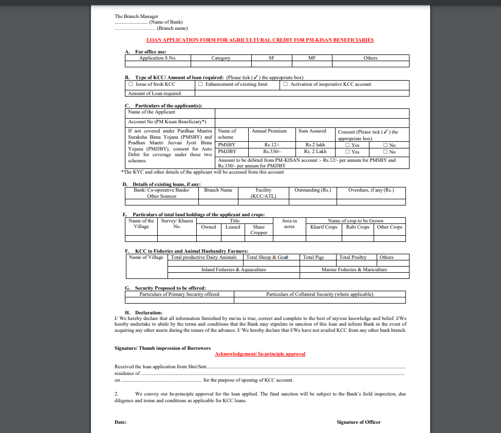 Kisan Credit Card Form