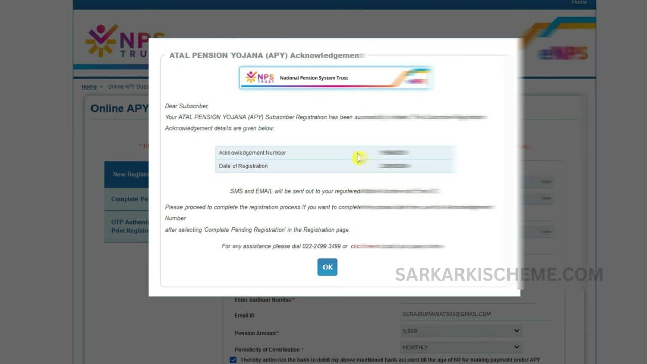 Registration form for Atal Pension Yojana